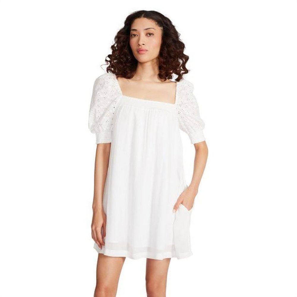 LUV BETSEY BY BETSEY JOGNSON WOMEN'S SMOCKED MINI WHITE DRESS SIZE SMALL NEW